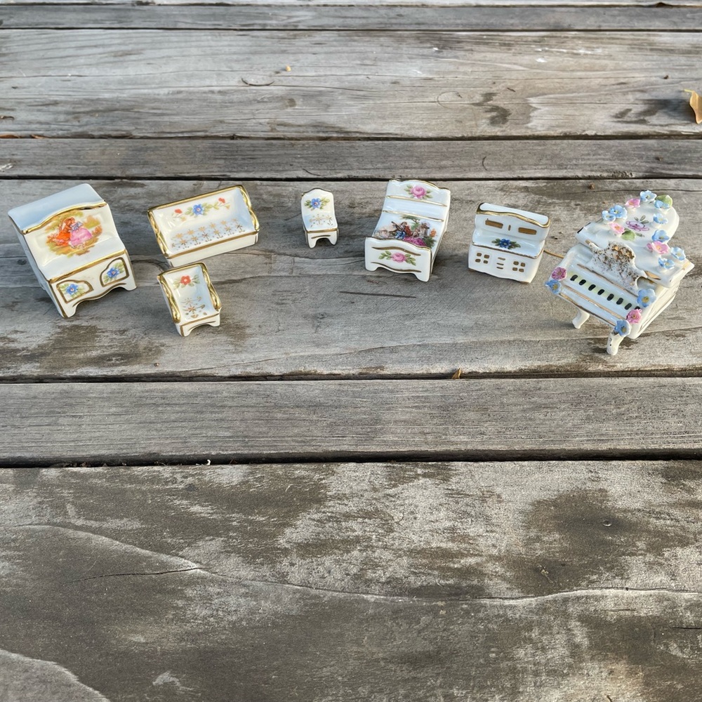 Limoges set of seven miniature furniture